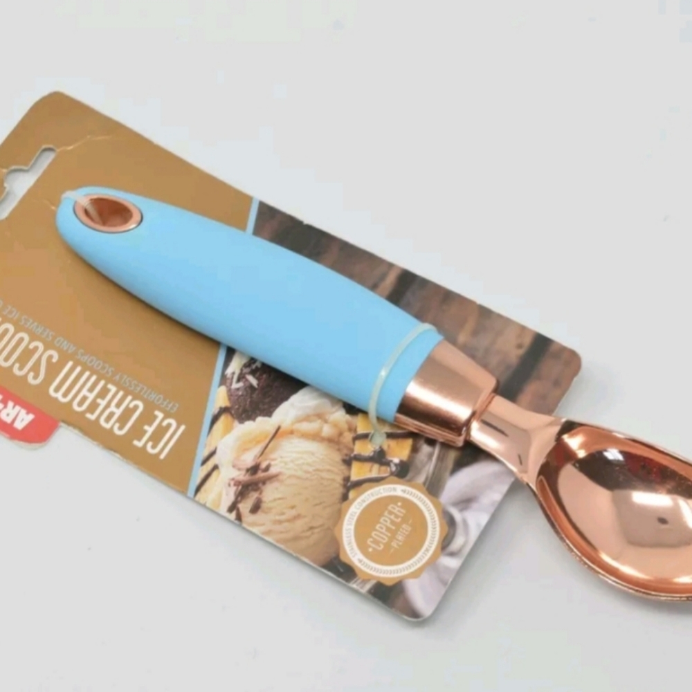 Art & Cook Stainless Steel & Silicone Ice Cream Scoop, Blue/Copper